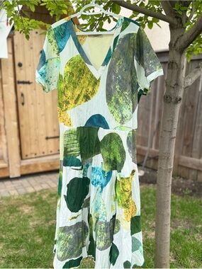 Dress Addict Summer Maxi Dress Green Blue Abstract Circle Dress XXL